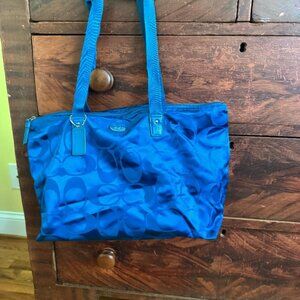 Coach Signature Royal Blue Weekend Getaway Tote Bag
